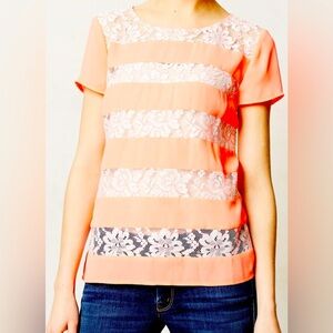 Anthropologie HD in Paris Frisson Tee Blouse Top Size 14 Large L Pink Peach